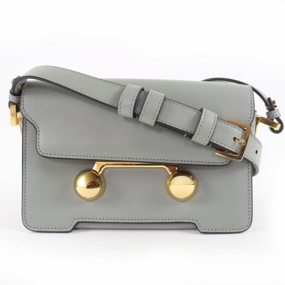 MARNI SBMP0193U0 TRUNKAROO Leather Mini Shoulder Bag, Green with Gold Hardwar...